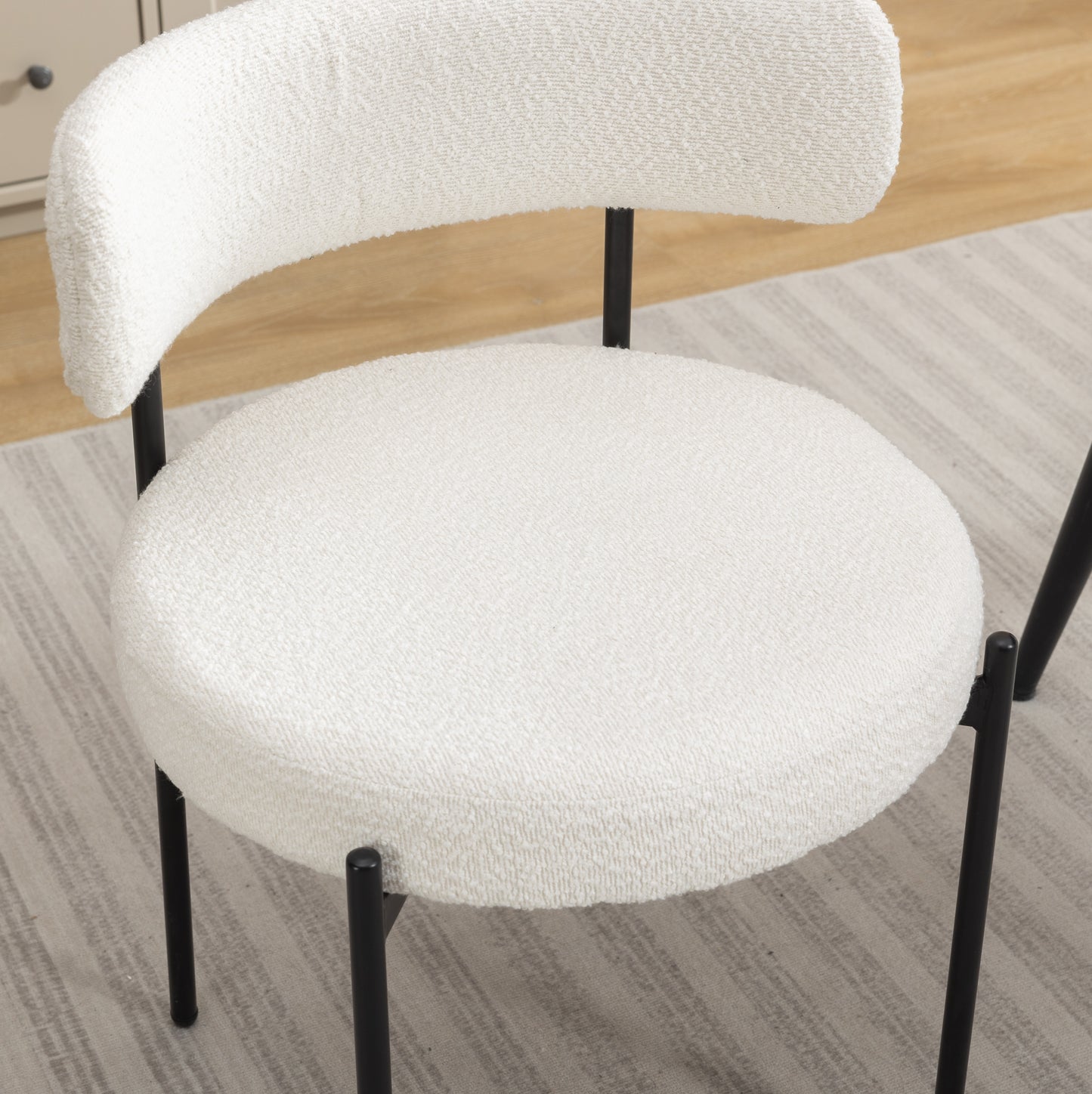Burbank Modern Round Boucle Dining Chairs, Set of 2