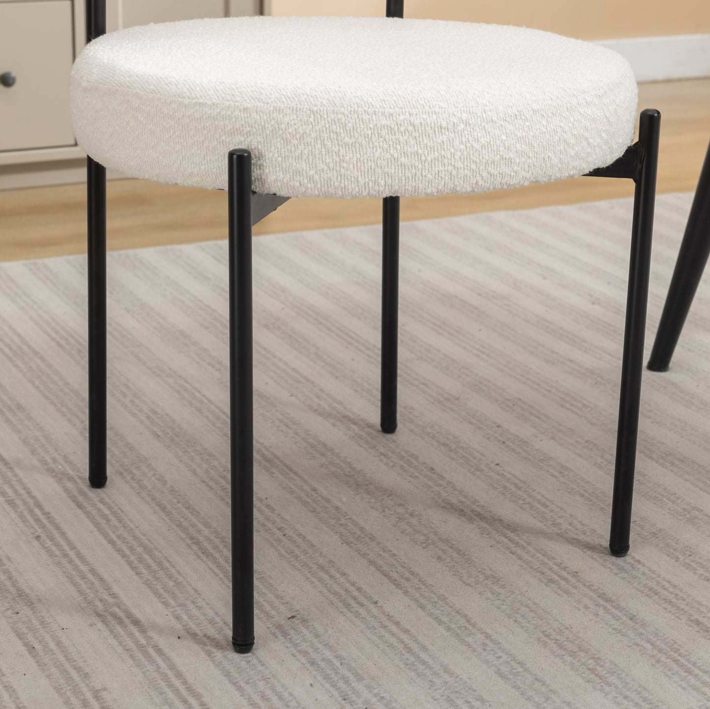 Burbank Modern Round Boucle Dining Chairs, Set of 2