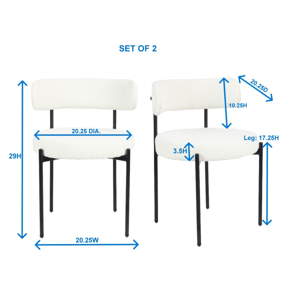 Burbank Modern Round Boucle Dining Chairs, Set of 2