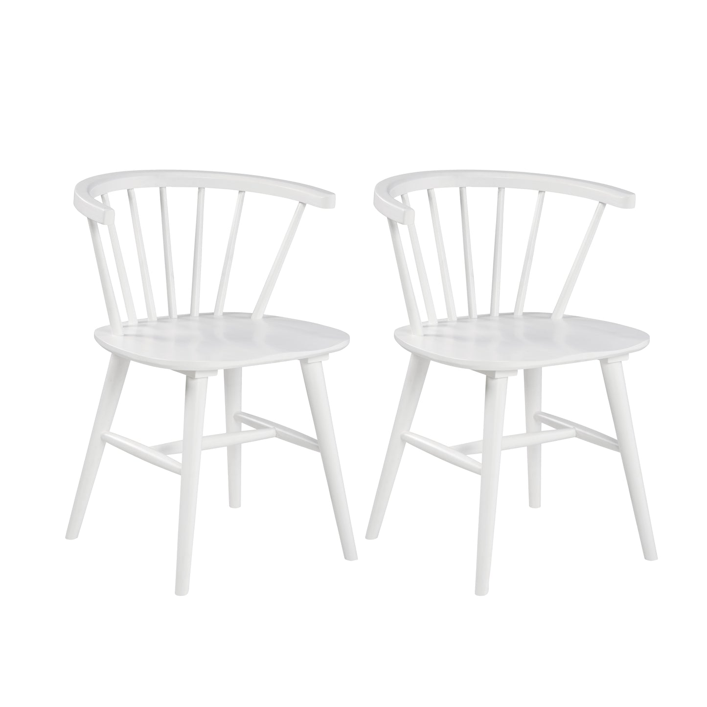 Alwynn Contemporary Wooden Spindle Back Dining Chairs, Windsor Chairs, Set of 2, White