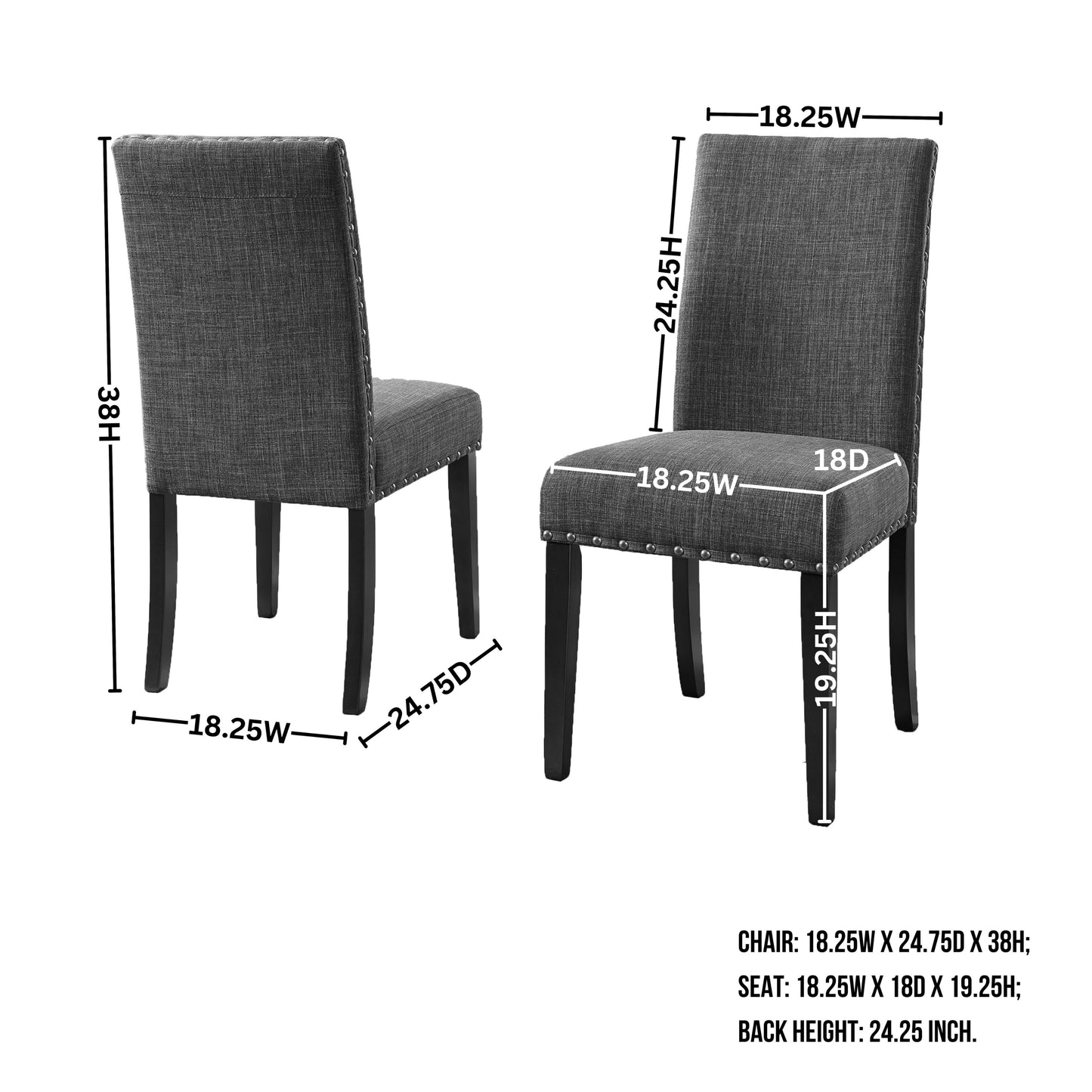 Biony Espresso Wood Dining Set with Gray Fabric Nailhead Chairs