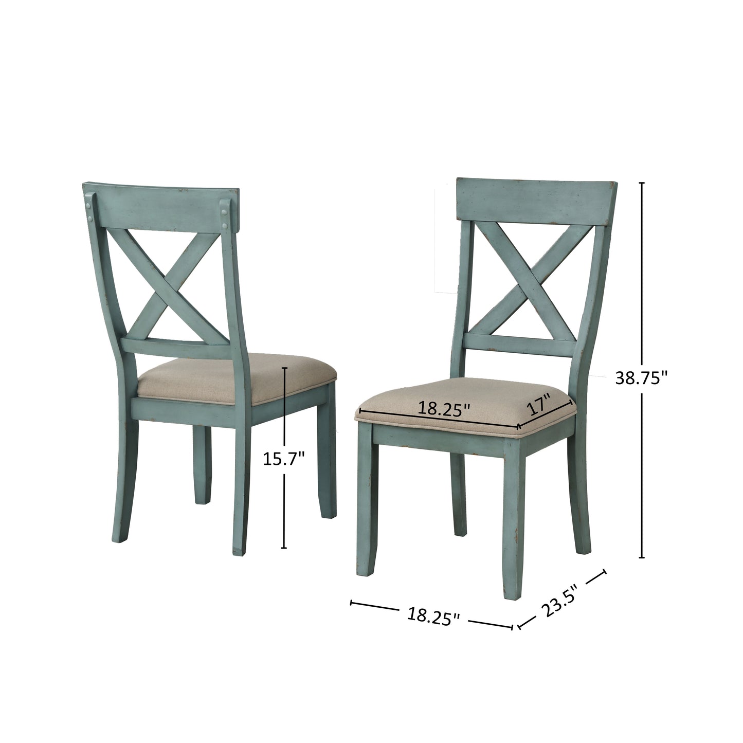 Prato Two-Tone Wood Cross Back Upholstered Dining Chairs, Set of 2