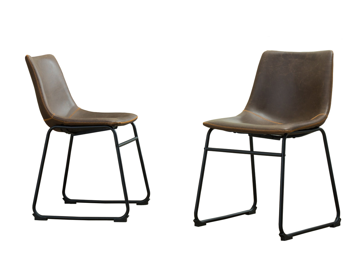 Lotusville Vintage PU Leather Dining Chairs, Antique Brown, Set of 2