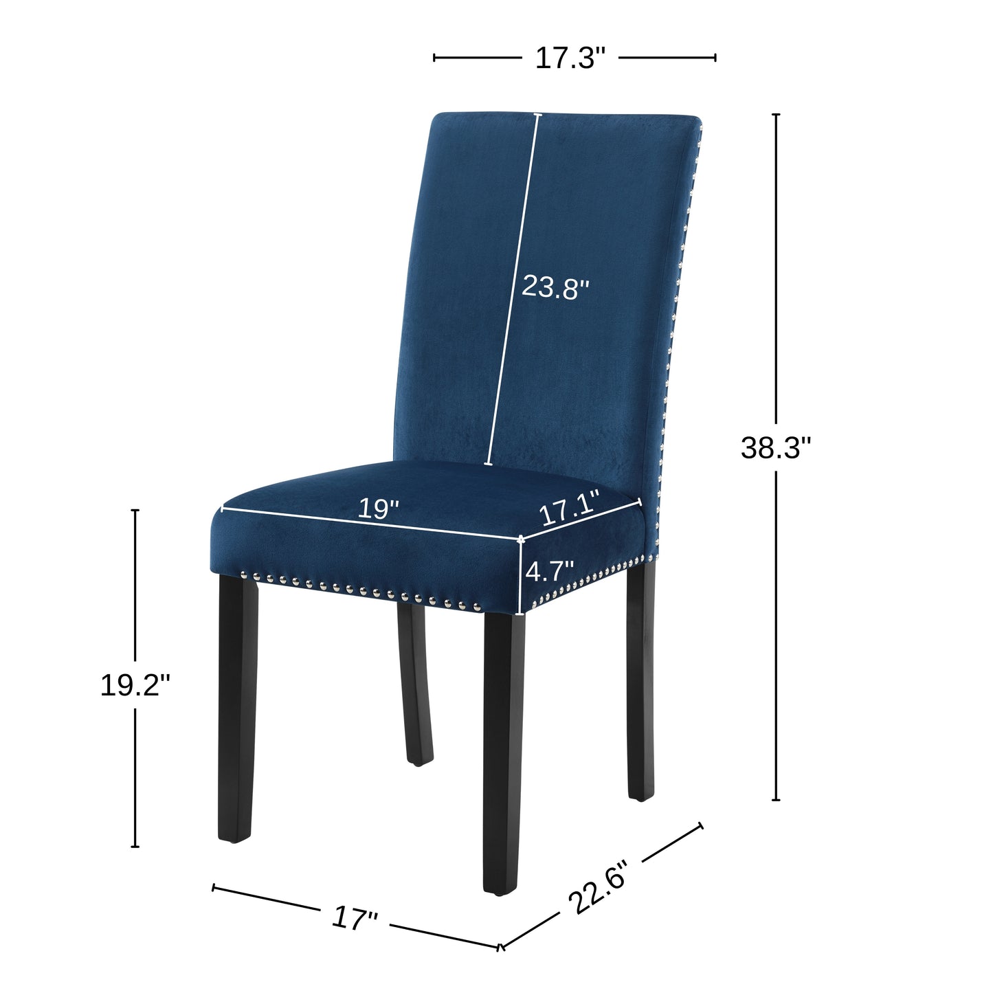 Cobre Contemporary Velvet Dining Chair with Nailhead Trim, Set of 2, Blue