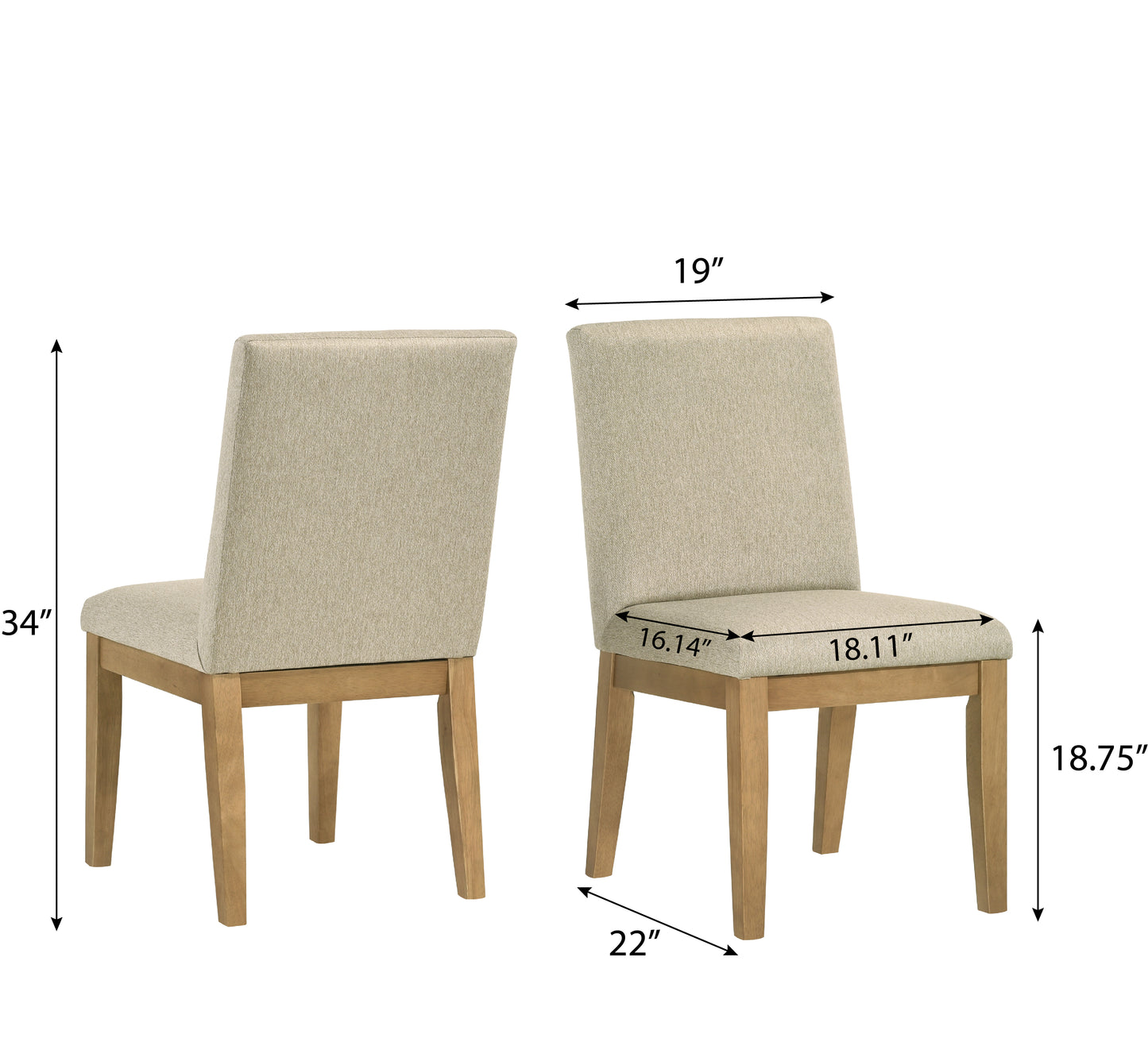Roundhill Furniture Rocco Contemporary Solid Wood Dining Chairs, Set of 2, Beige
