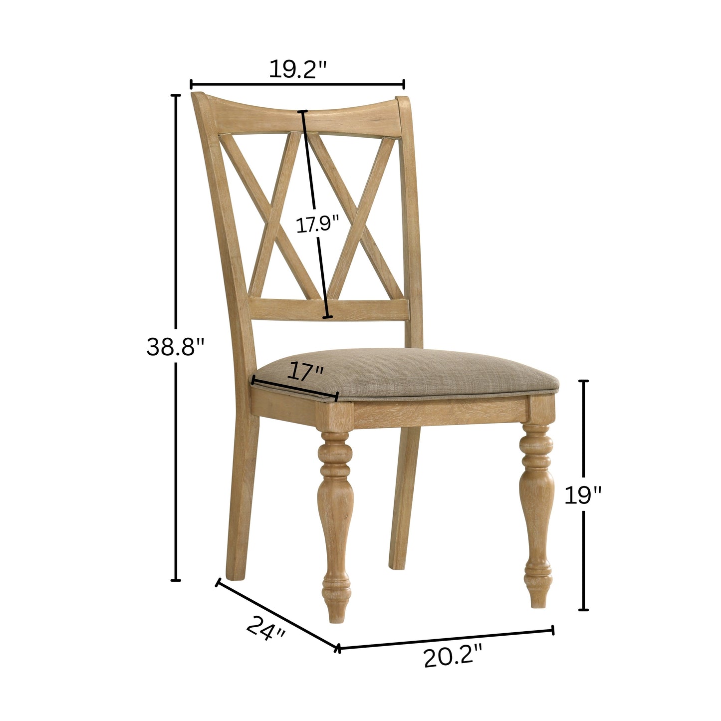 Roundhill Furniture Verta Solid Wood Cross-back Dining Chairs, Set of 2, Light Oak Finish