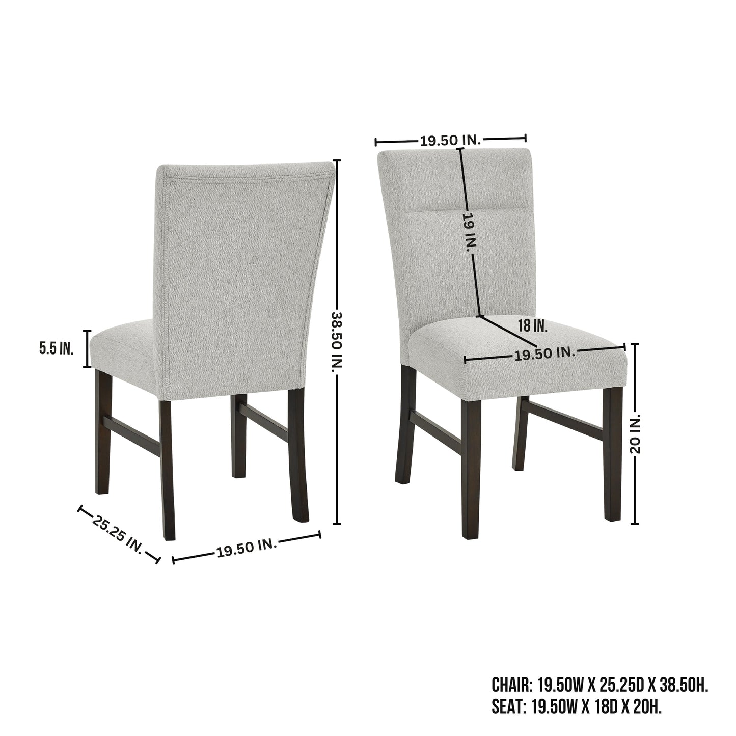 Roundhill Furniture Madison Contemporary Upholstered Dining Chairs, Set of 2, Gray