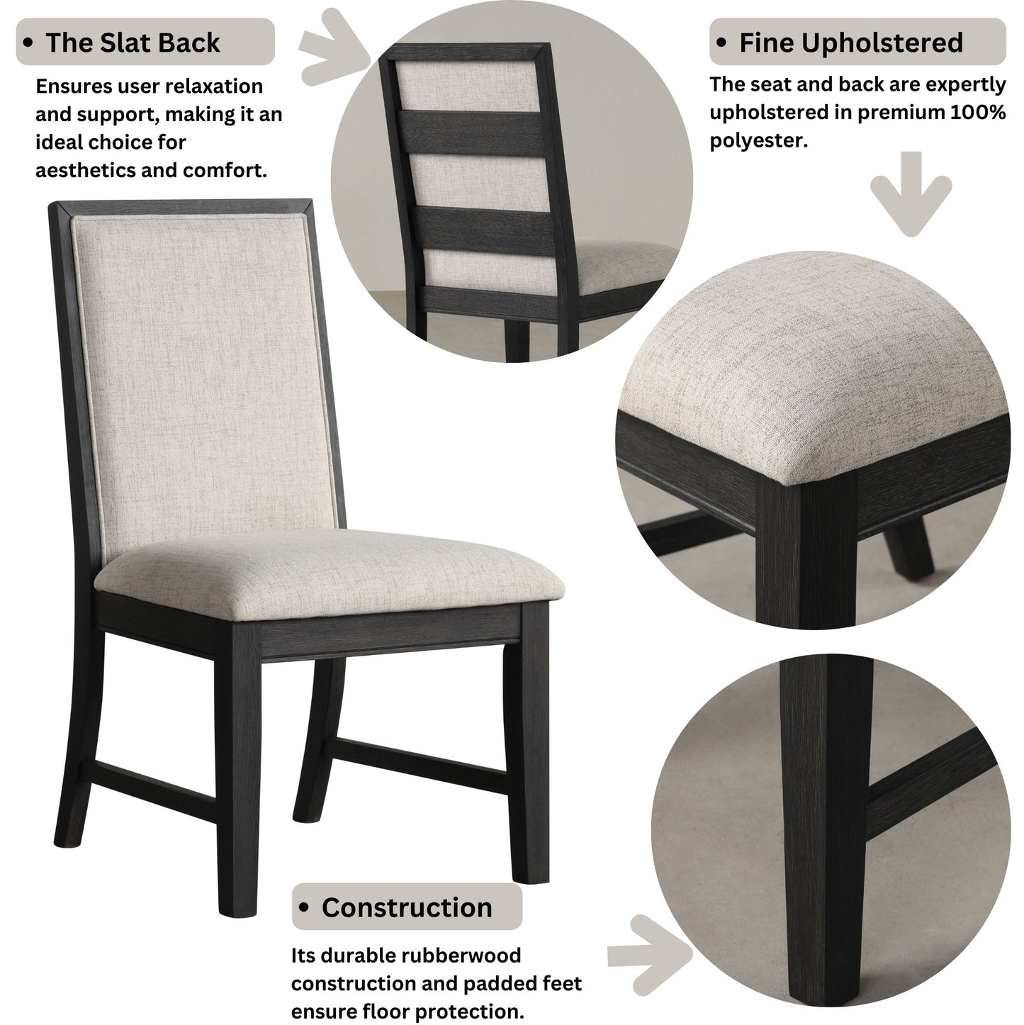 Gates Contemporary Upholstered Dining Chairs, Set of 2, Gray