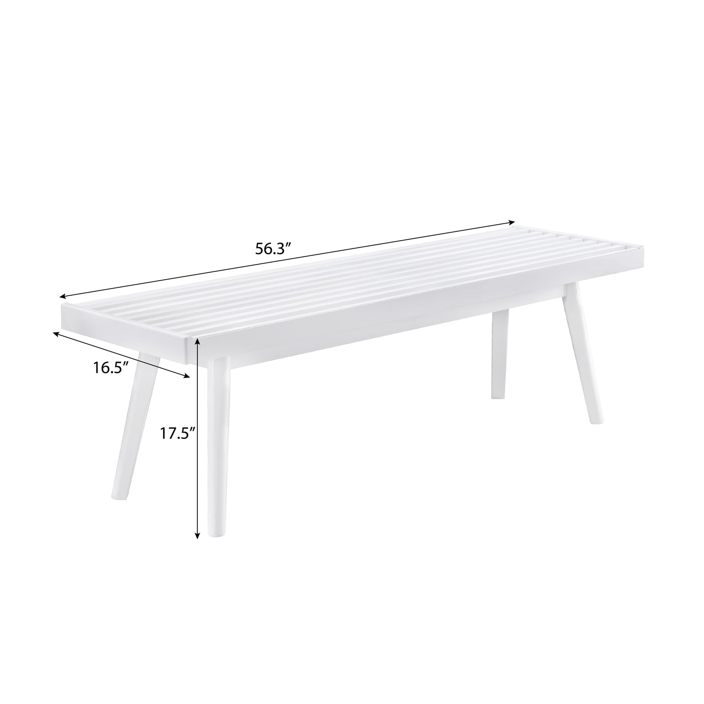 Roundhill Furniture Larwich Solid Wood Slatted Bench, 56.30-Inch Long, White