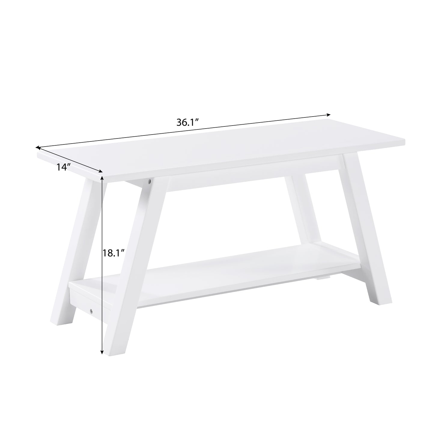 Roundhill Furniture Elyz Solid Wood Bench with Shelf, 36.10-Inch Long, White