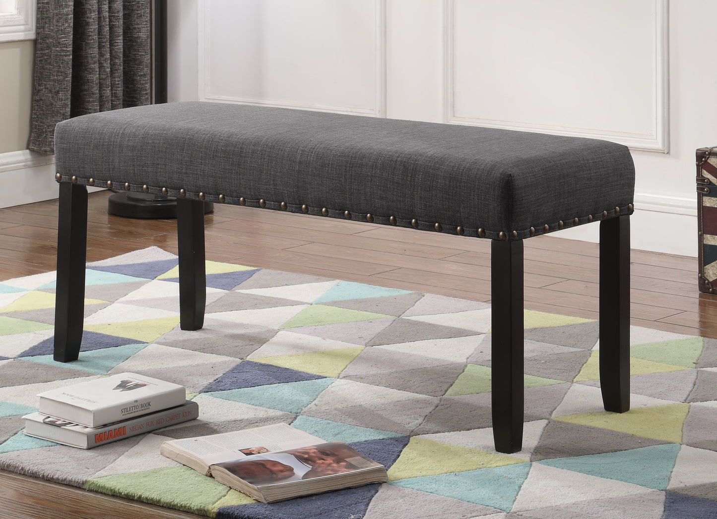 Roundhill Furniture Biony Fabric Dining Bench with Nailhead Trim