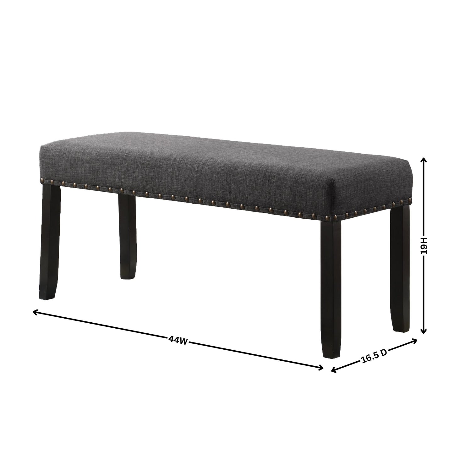 Biony Grey Fabric Dining Bench with Nailhead Trim