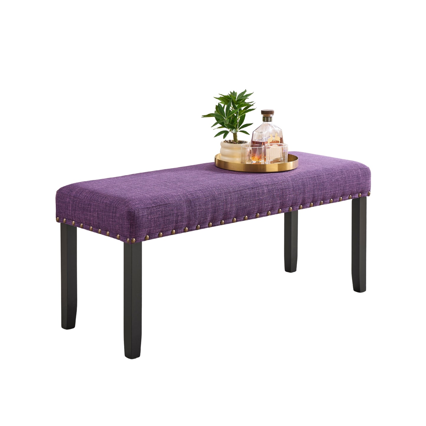 Roundhill Furniture Biony Fabric Dining Bench with Nailhead Trim