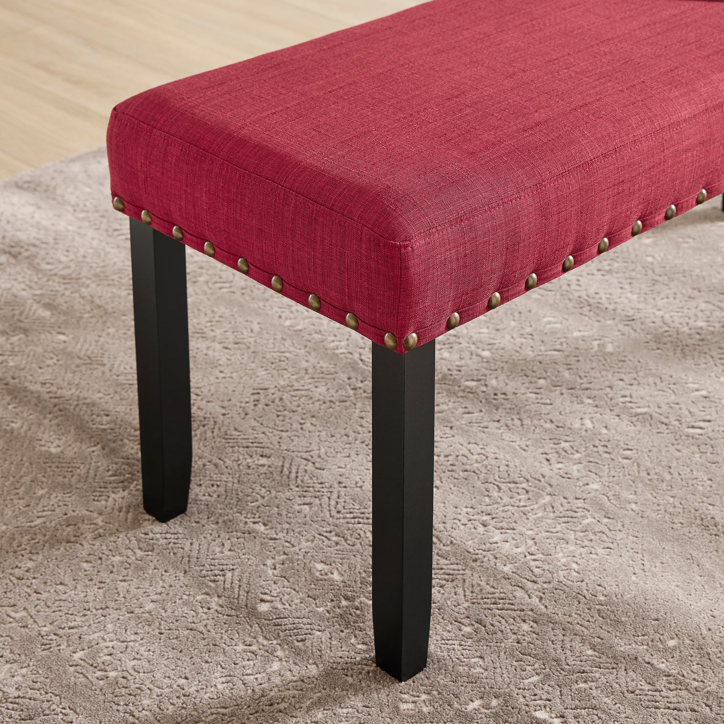 Roundhill Furniture Biony Fabric Dining Bench with Nailhead Trim