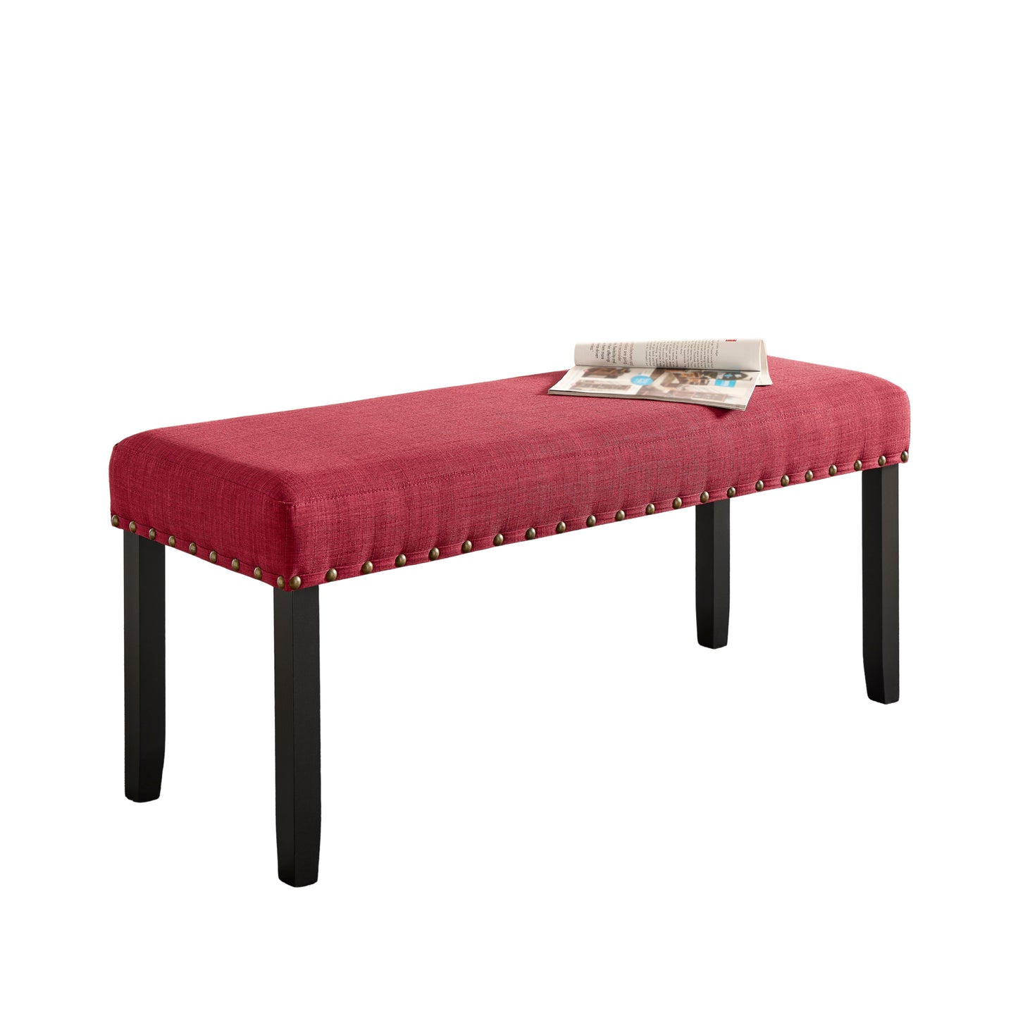 Roundhill Furniture Biony Fabric Dining Bench with Nailhead Trim