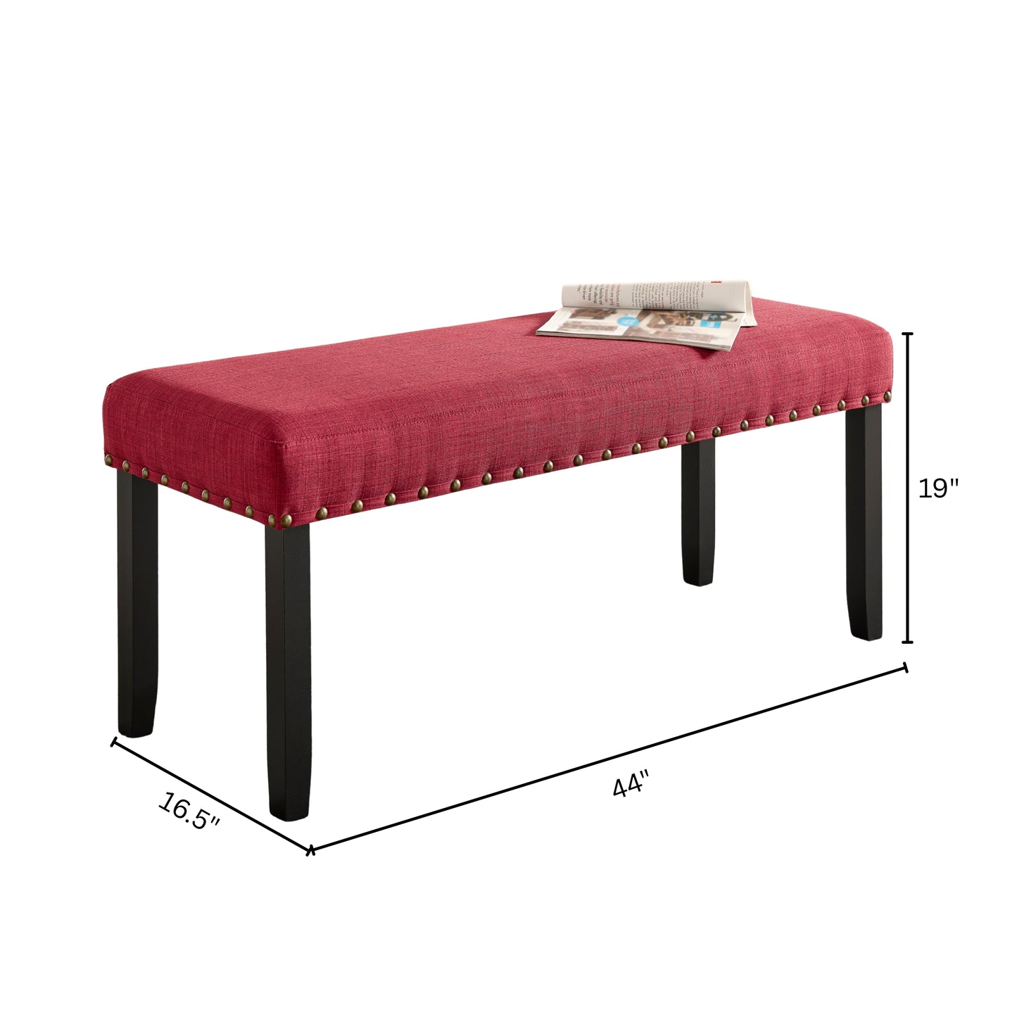 Roundhill Furniture Biony Fabric Dining Bench with Nailhead Trim