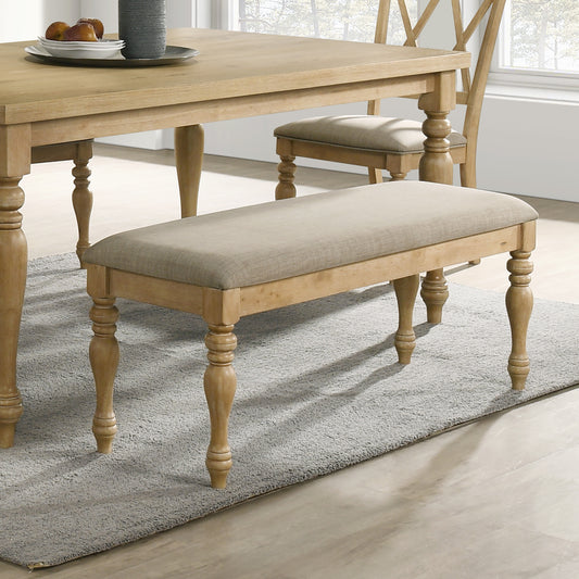 Roundhill Furniture Verta Solid Wood Upholstered Dining Bench, Light Oak Finish