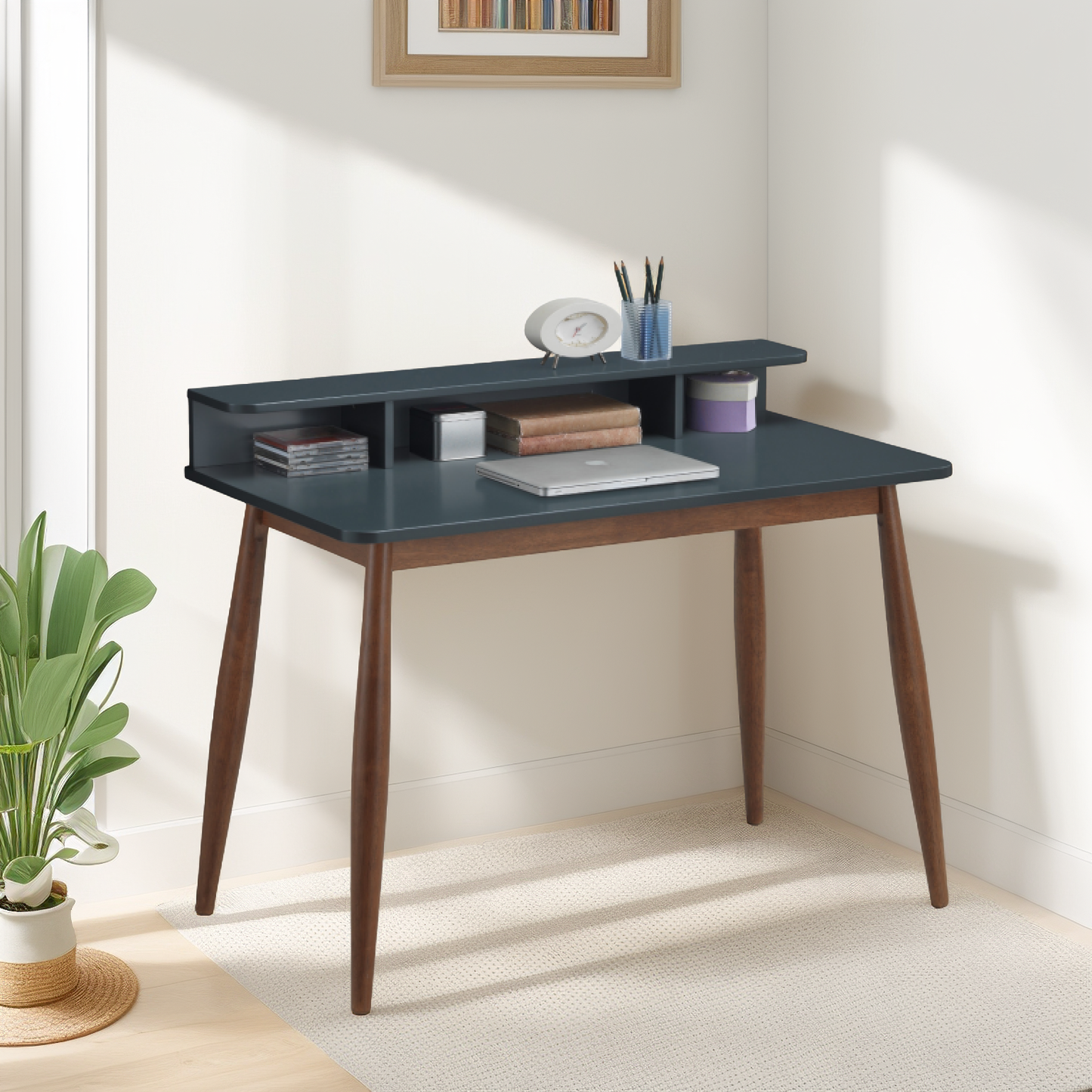 Roskilde Gray Blue Storage Wood Office Desk