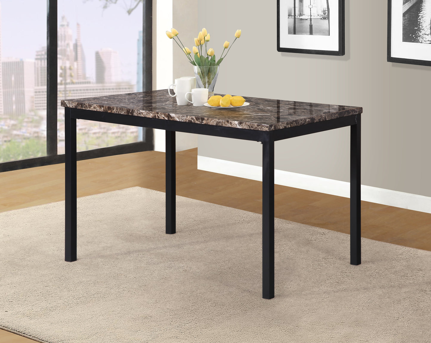 Citico 5-Piece Metal Dinette Set with Laminated Faux Marble Top, Red