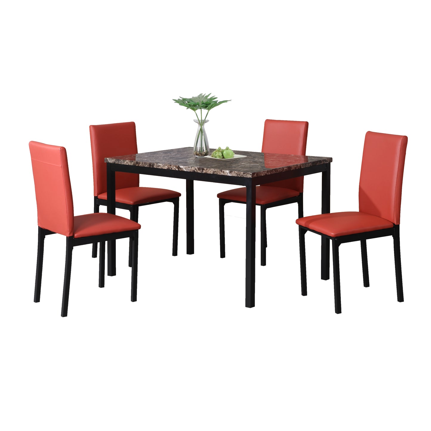 Citico 5-Piece Metal Dinette Set with Laminated Faux Marble Top, Red