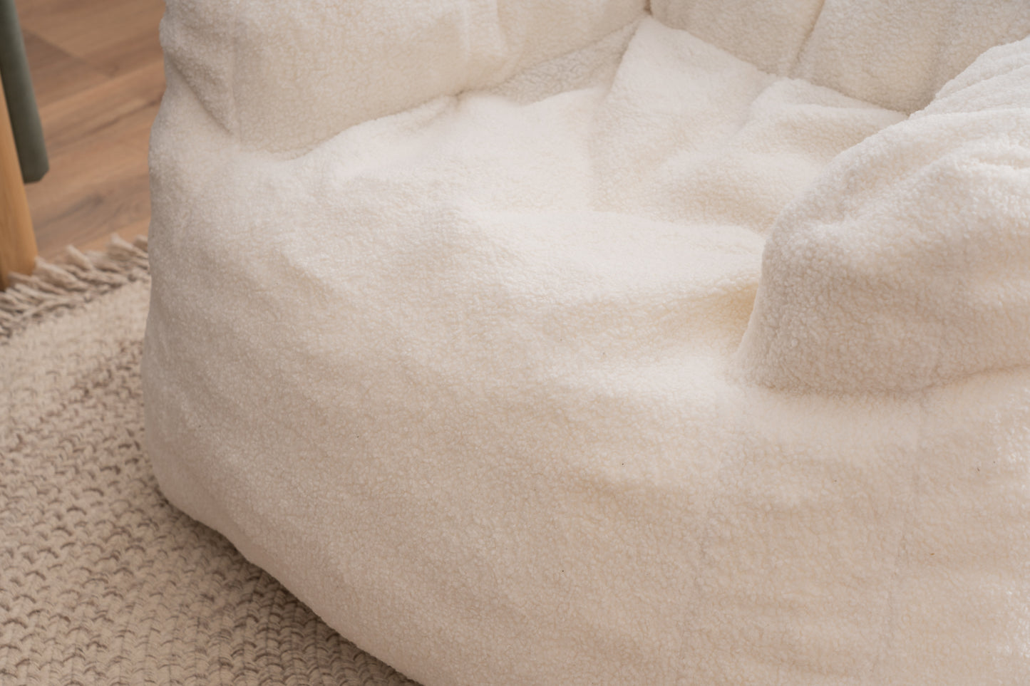 Soft Tufted Foam Bean Bag Chair With Teddy Fabric Ivory White