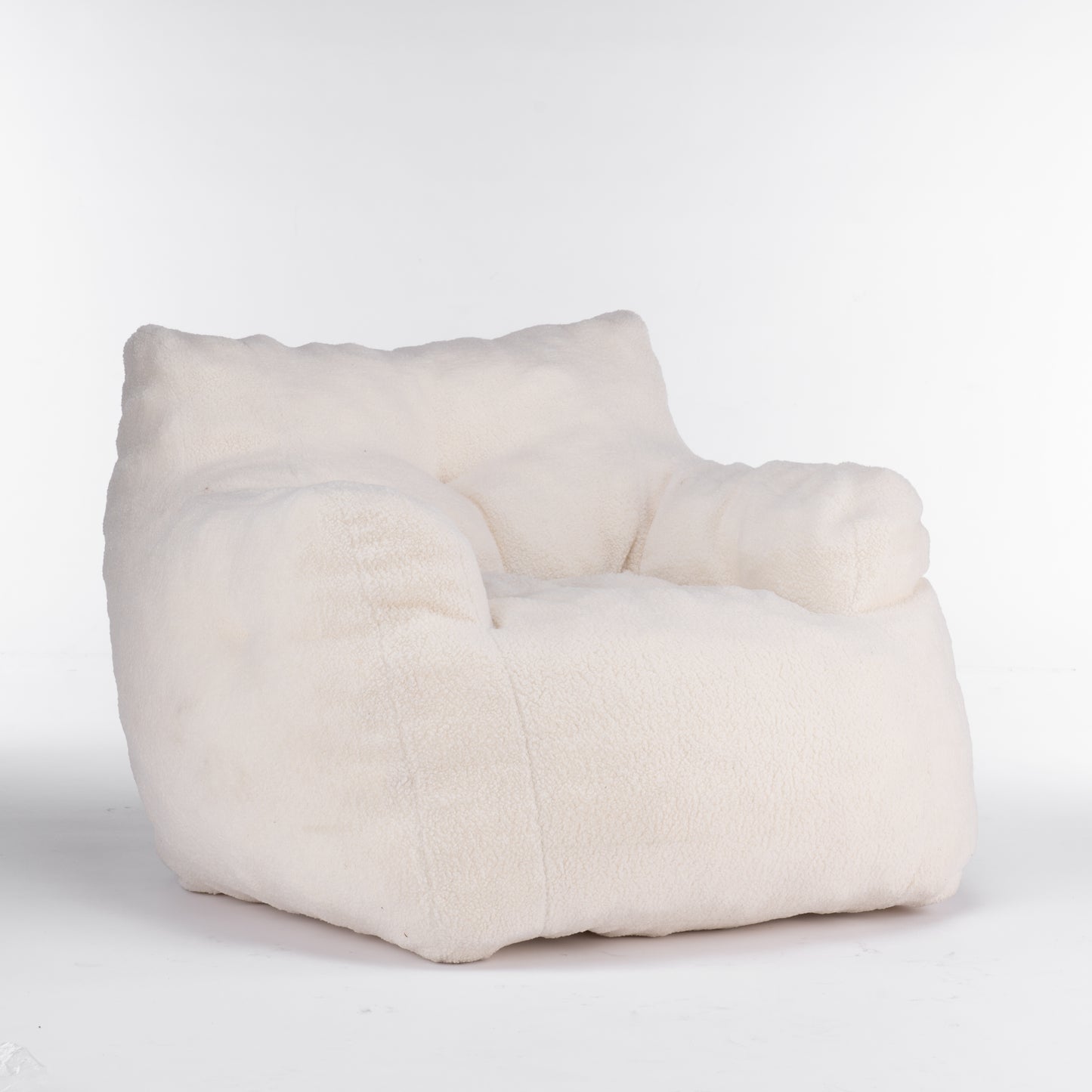 Soft Tufted Foam Bean Bag Chair With Teddy Fabric Ivory White