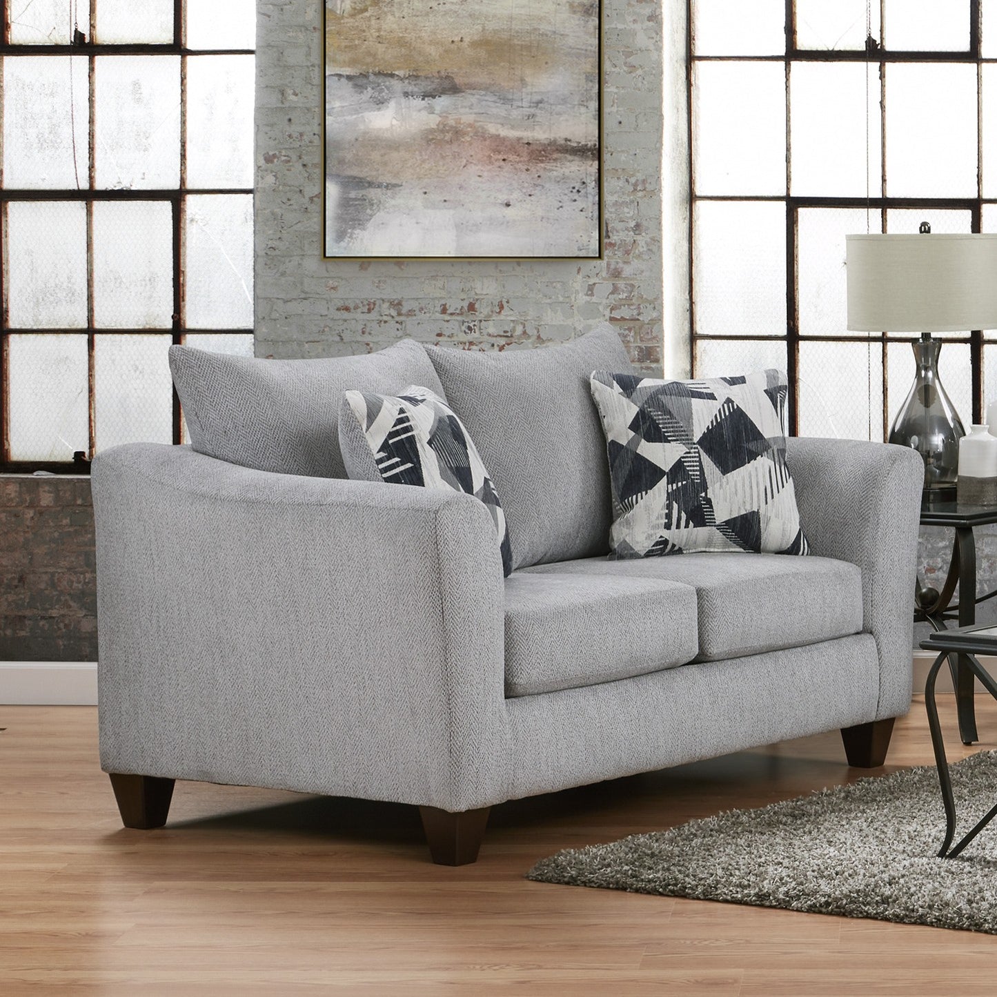 Duleek Upholstered Stationary Loveseat, Herringbone Silver