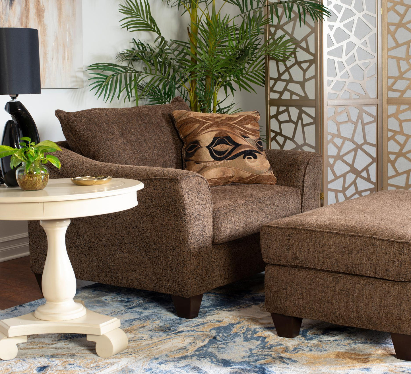 Camero Cafe Fabric Accent Chair and Ottoman Set