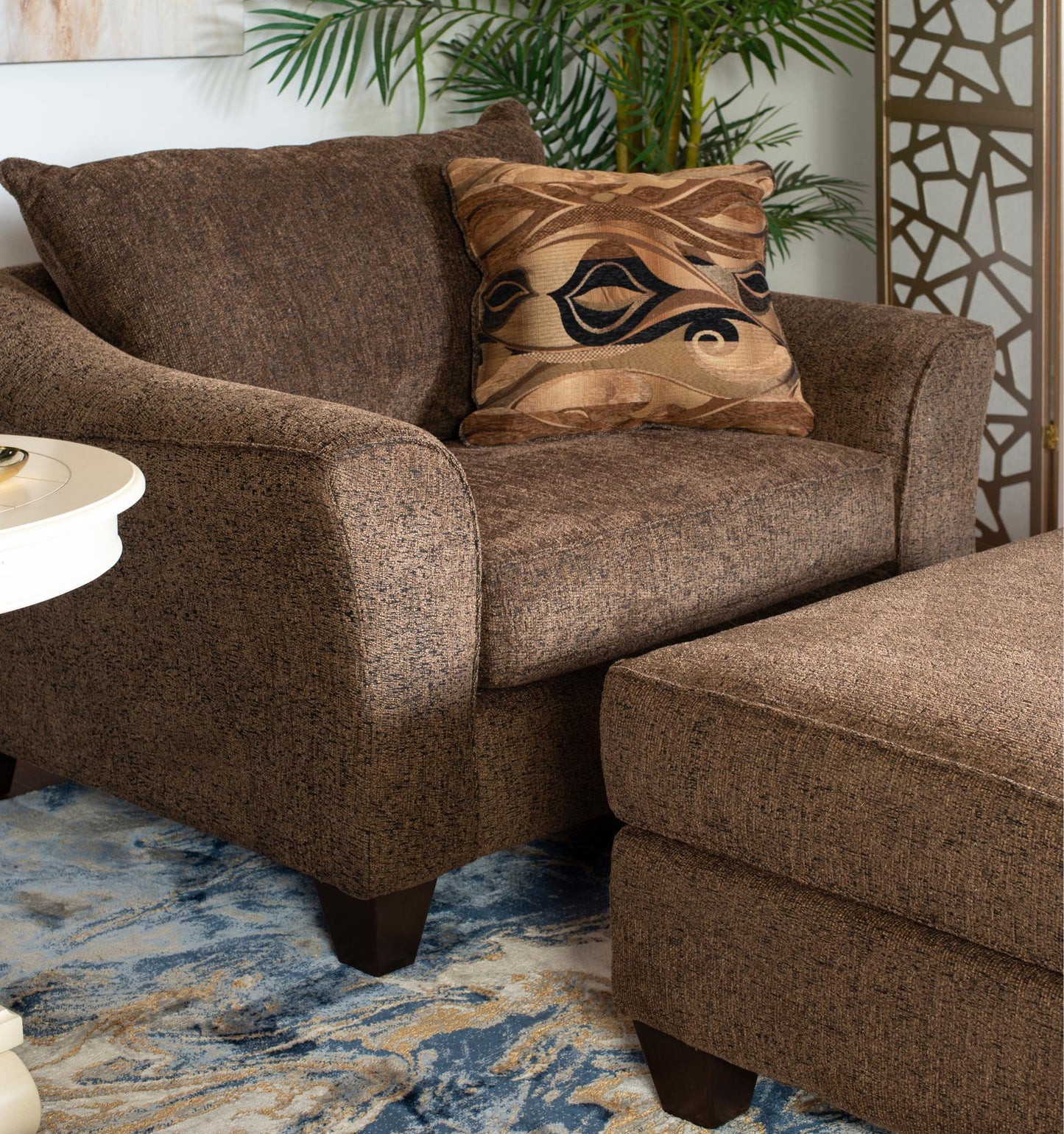 Camero Cafe Fabric Accent Chair and Ottoman Set