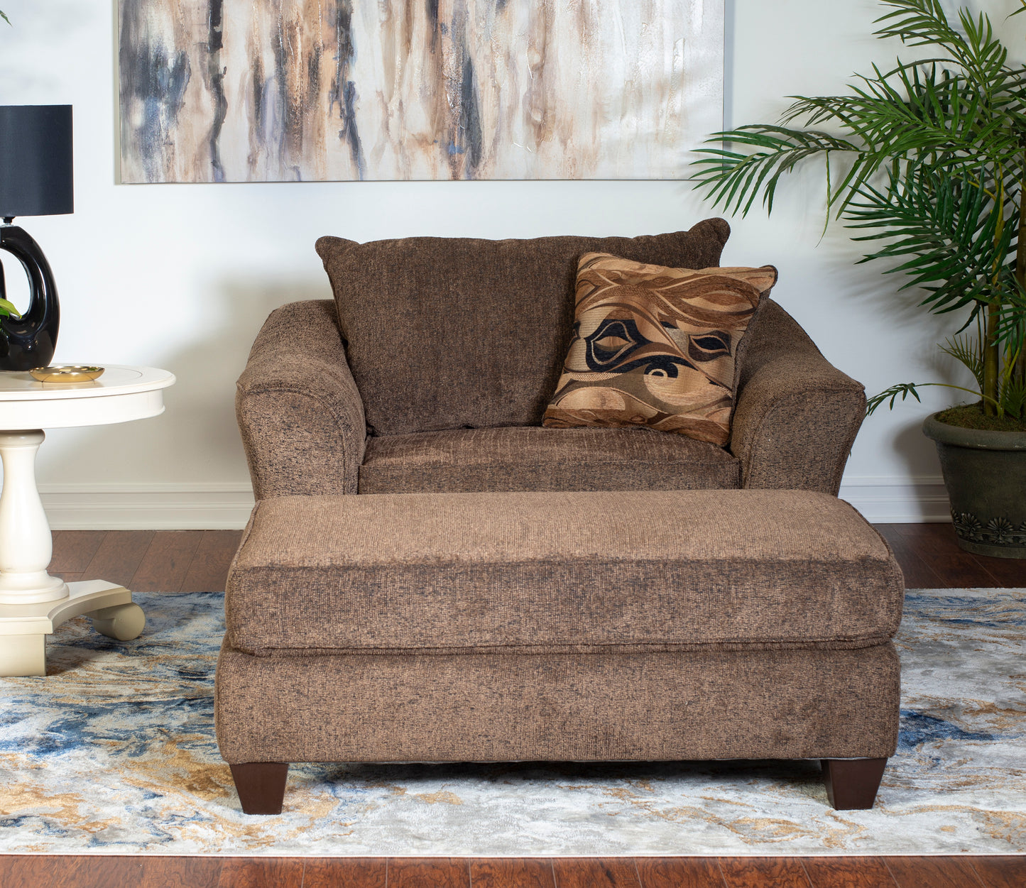 Camero Cafe Fabric Accent Chair and Ottoman Set