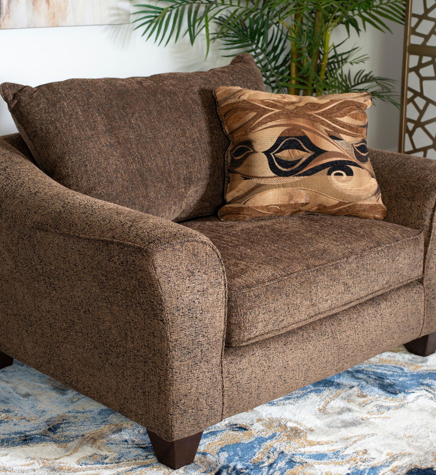 Camero Cafe Fabric Accent Chair and Ottoman Set