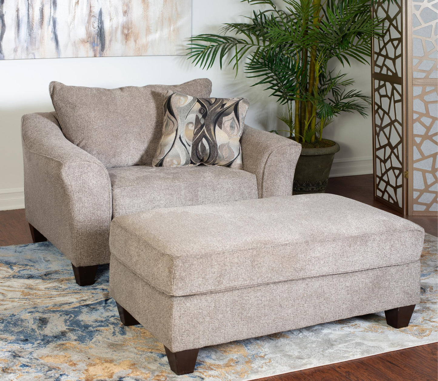 Camero Platinum Fabric Accent Chair and Ottoman Set
