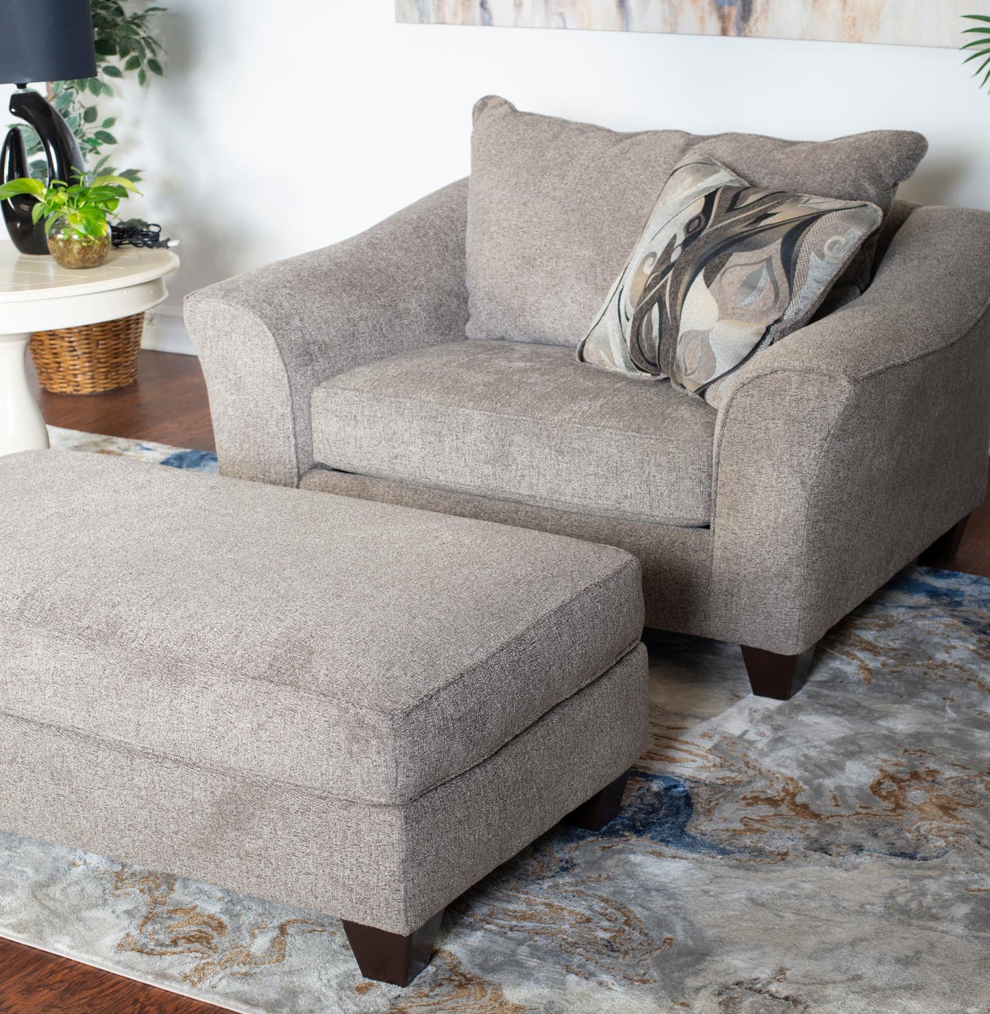Camero Platinum Fabric Accent Chair and Ottoman Set