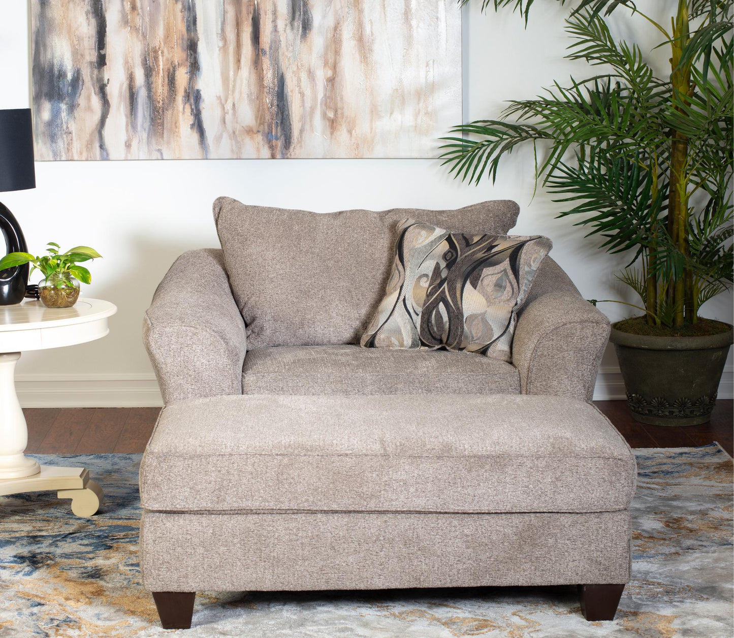 Camero Platinum Fabric Accent Chair and Ottoman Set