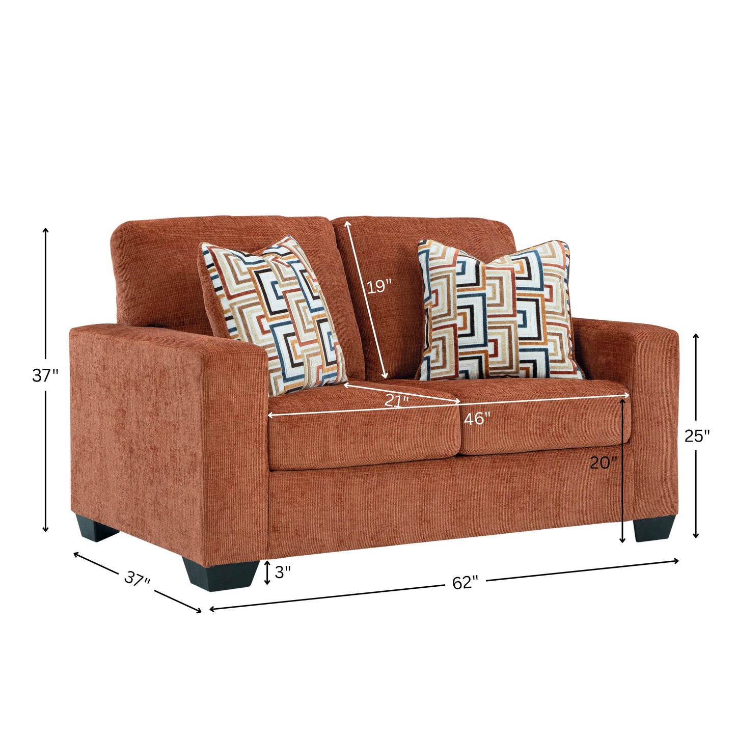 Roundhill Furniture Amoria Living Room Collection, Rust Terra Chenille Upholstery