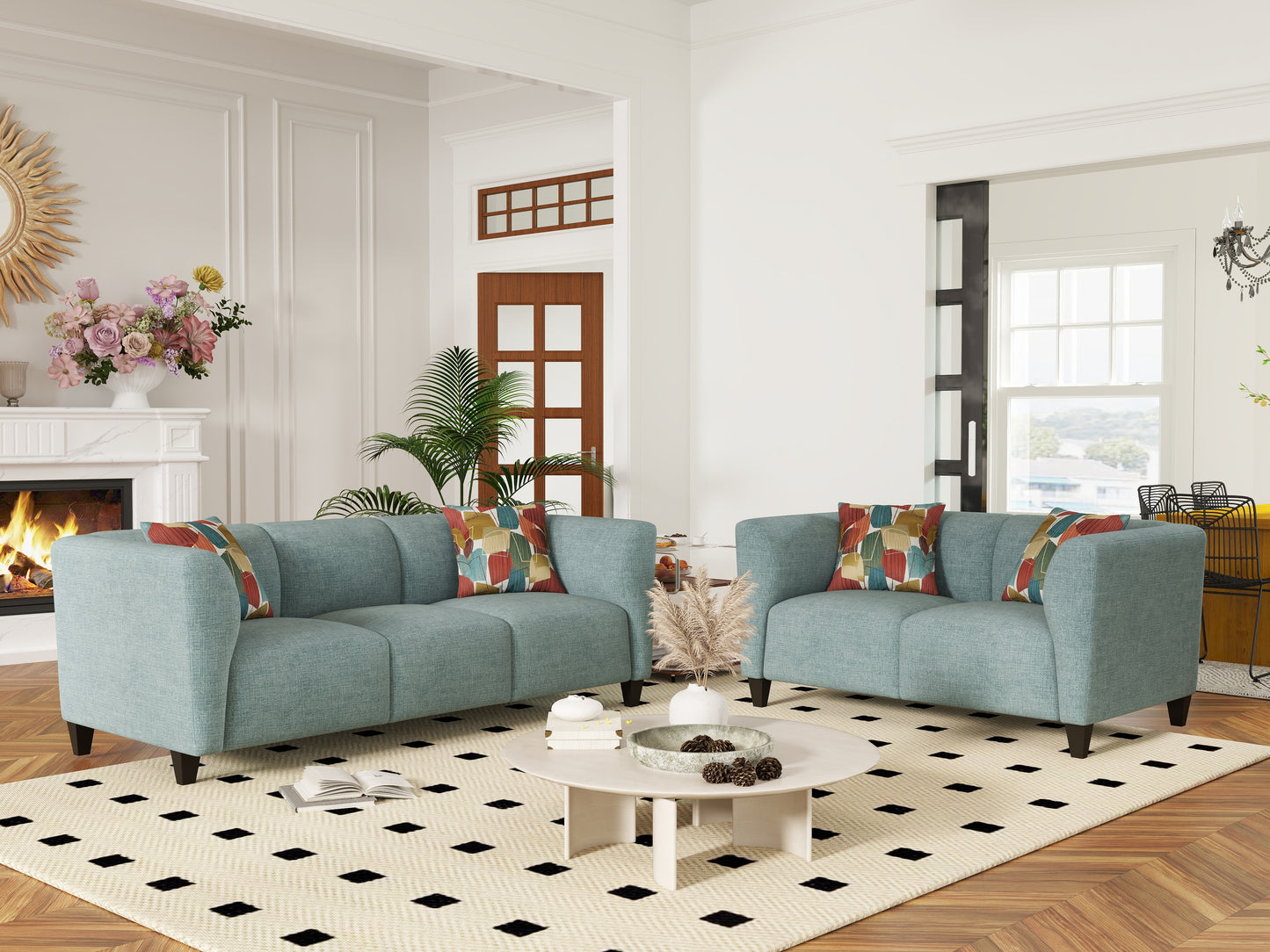 Roundhill Furniture Della Upholstered Living Room Collection, Sofa and Loveseat