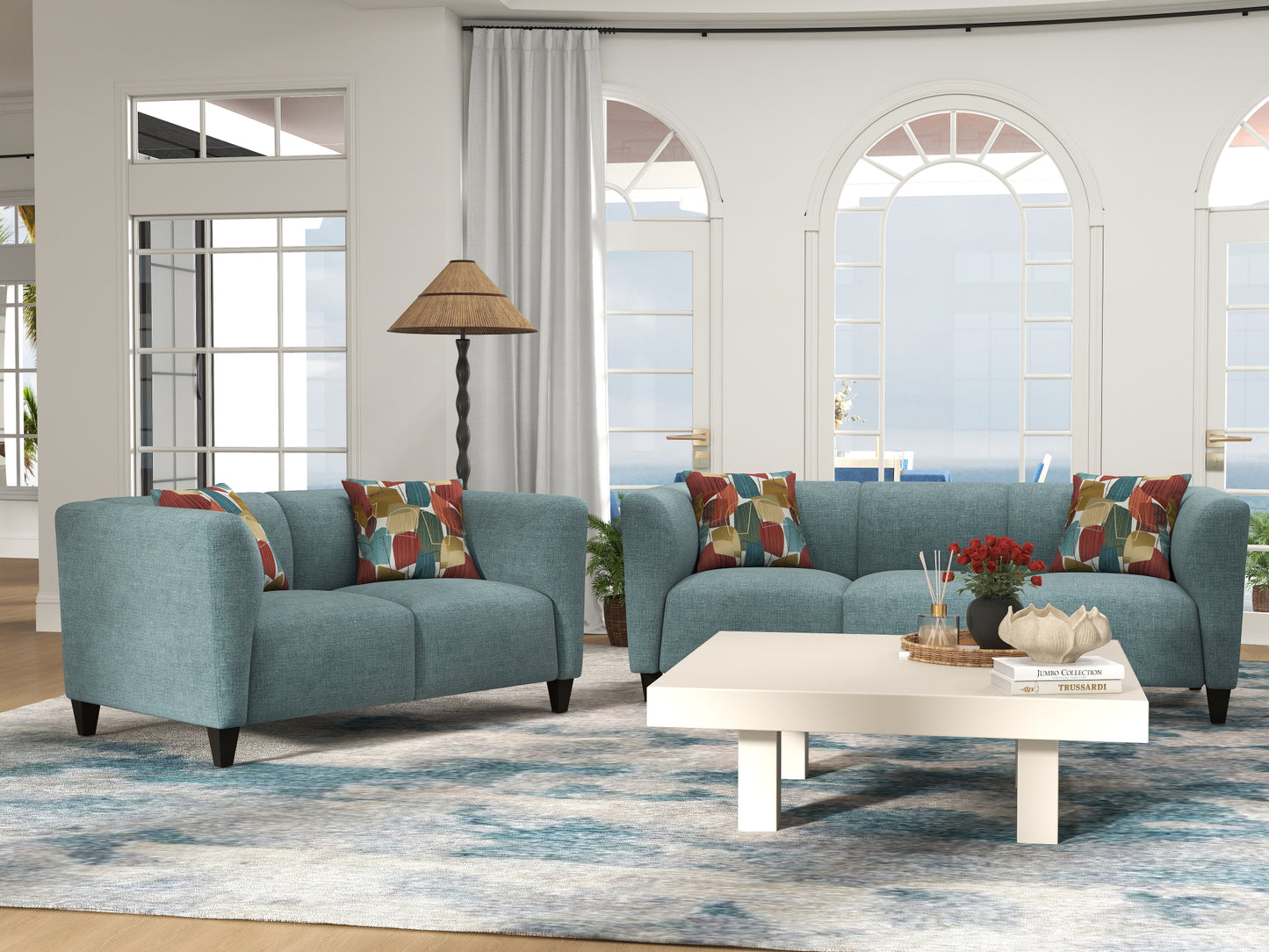 Roundhill Furniture Della Upholstered Living Room Collection, Sofa and Loveseat