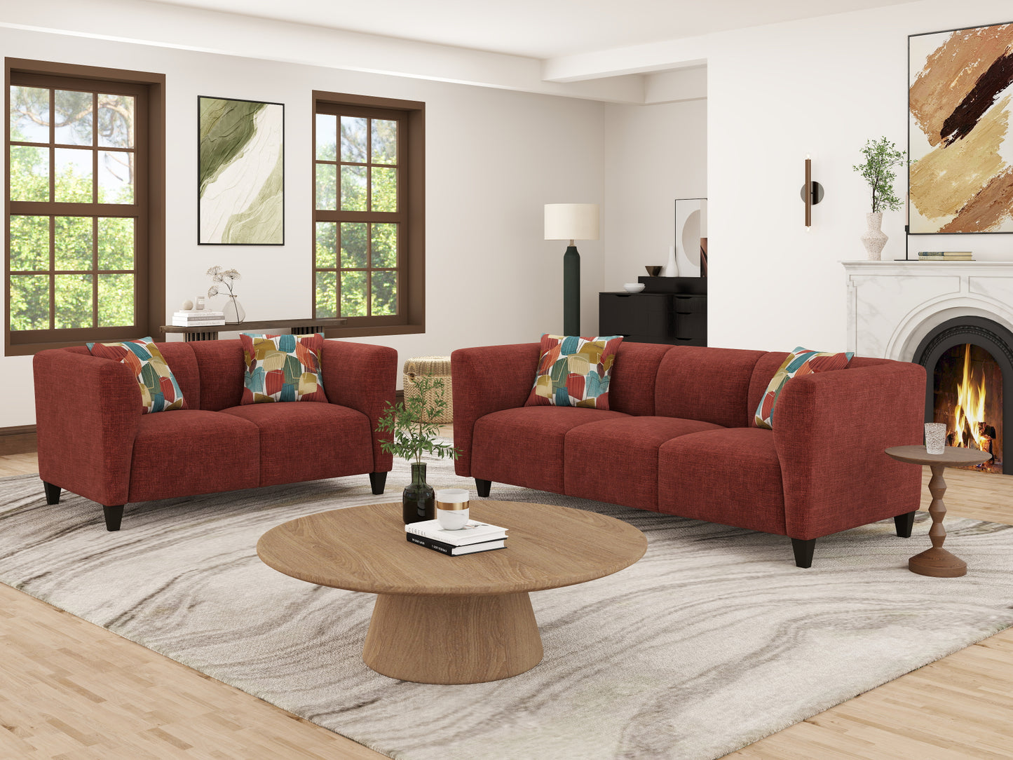 Roundhill Furniture Della Upholstered Living Room Collection, Sofa and Loveseat