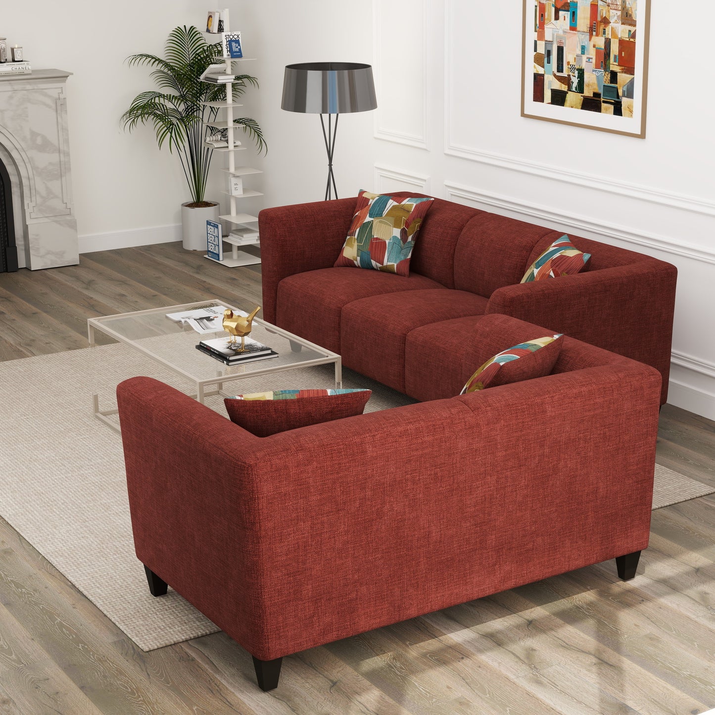 Roundhill Furniture Della Upholstered Living Room Collection, Sofa and Loveseat