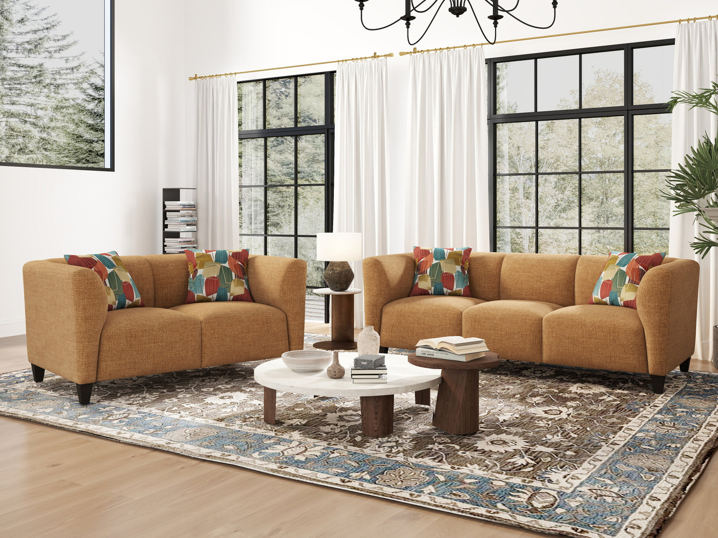Roundhill Furniture Della Upholstered Living Room Collection, Sofa and Loveseat