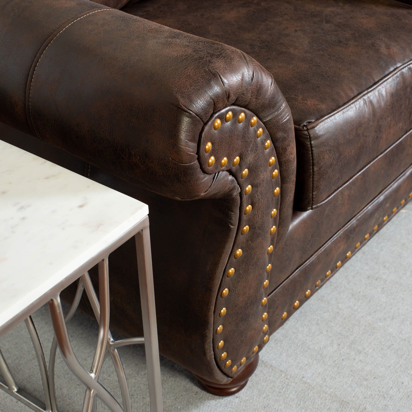 Leinster Faux Leather Upholstered Nailhead Chair in Espresso