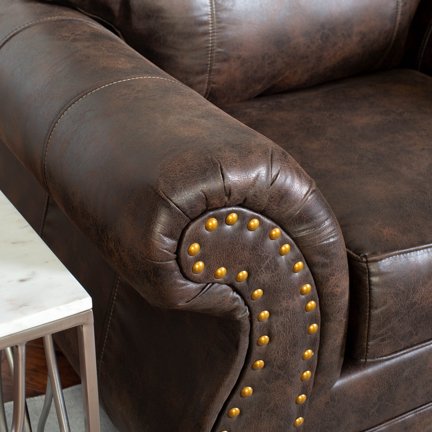 Leinster Faux Leather Upholstered Nailhead Chair in Espresso