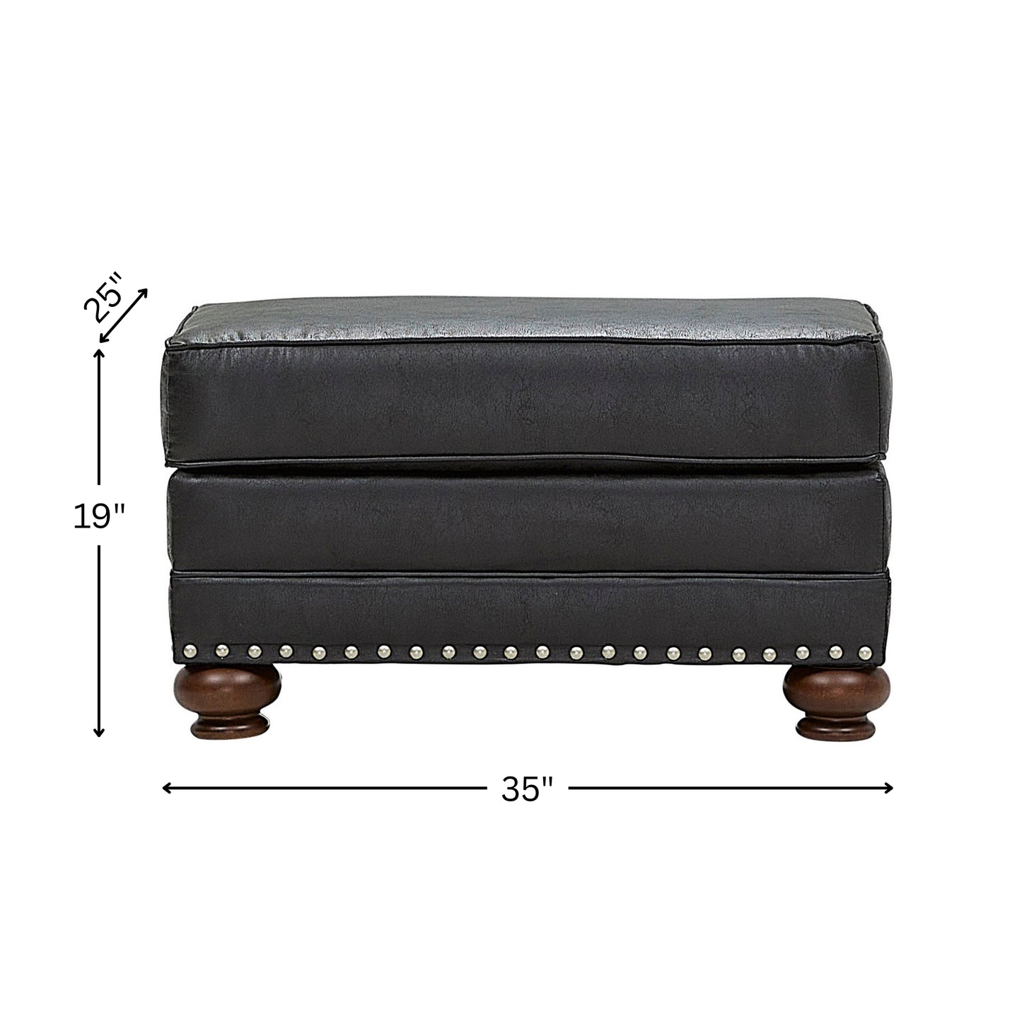 Roundhill Furniture Leinster Faux Leather Upholstered Nailhead Cocktail Ottoman, Black