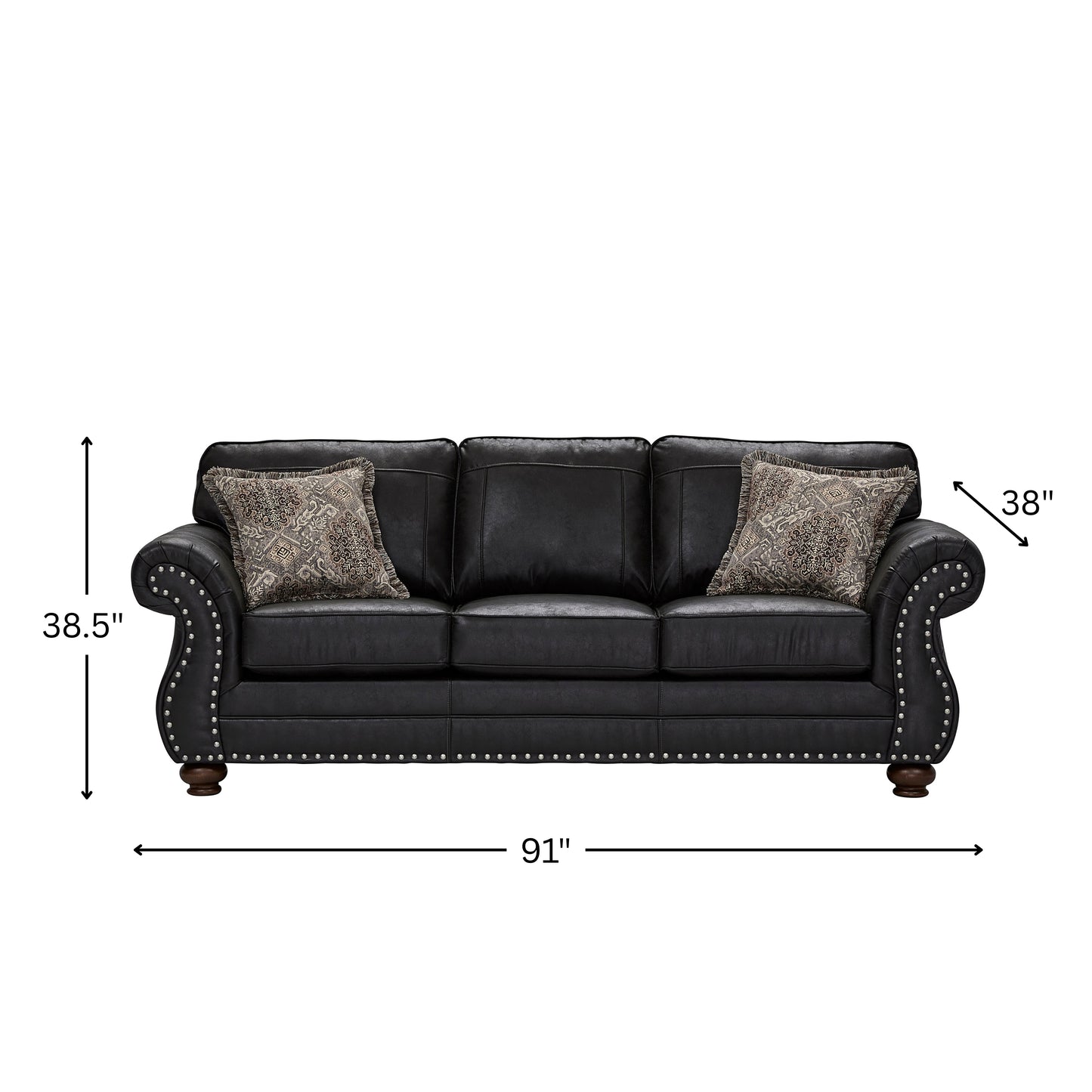 Roundhill Furniture Leinster Faux Leather Upholstered Nailhead Sofa, Black