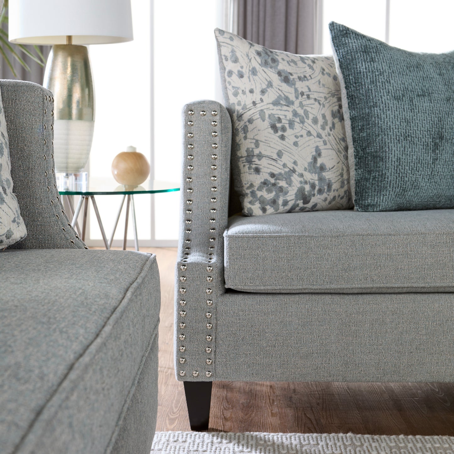 Roundhill Furniture Nari Modern Pillow Back Fabric Sofa, Moondance Mist