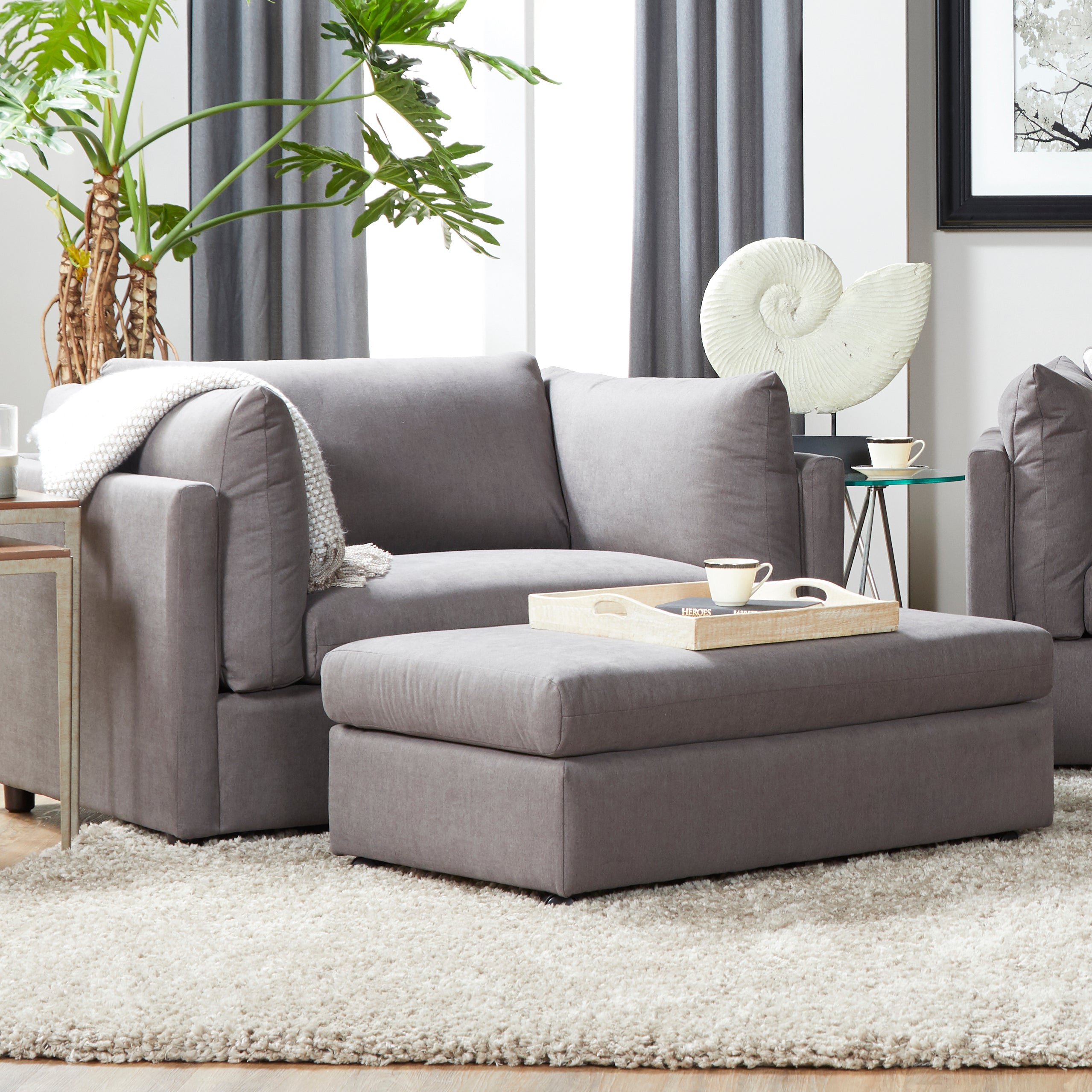 Roundhill Furniture Enda Pillow Back Fabric Sofa and Cuddler Chair Liv