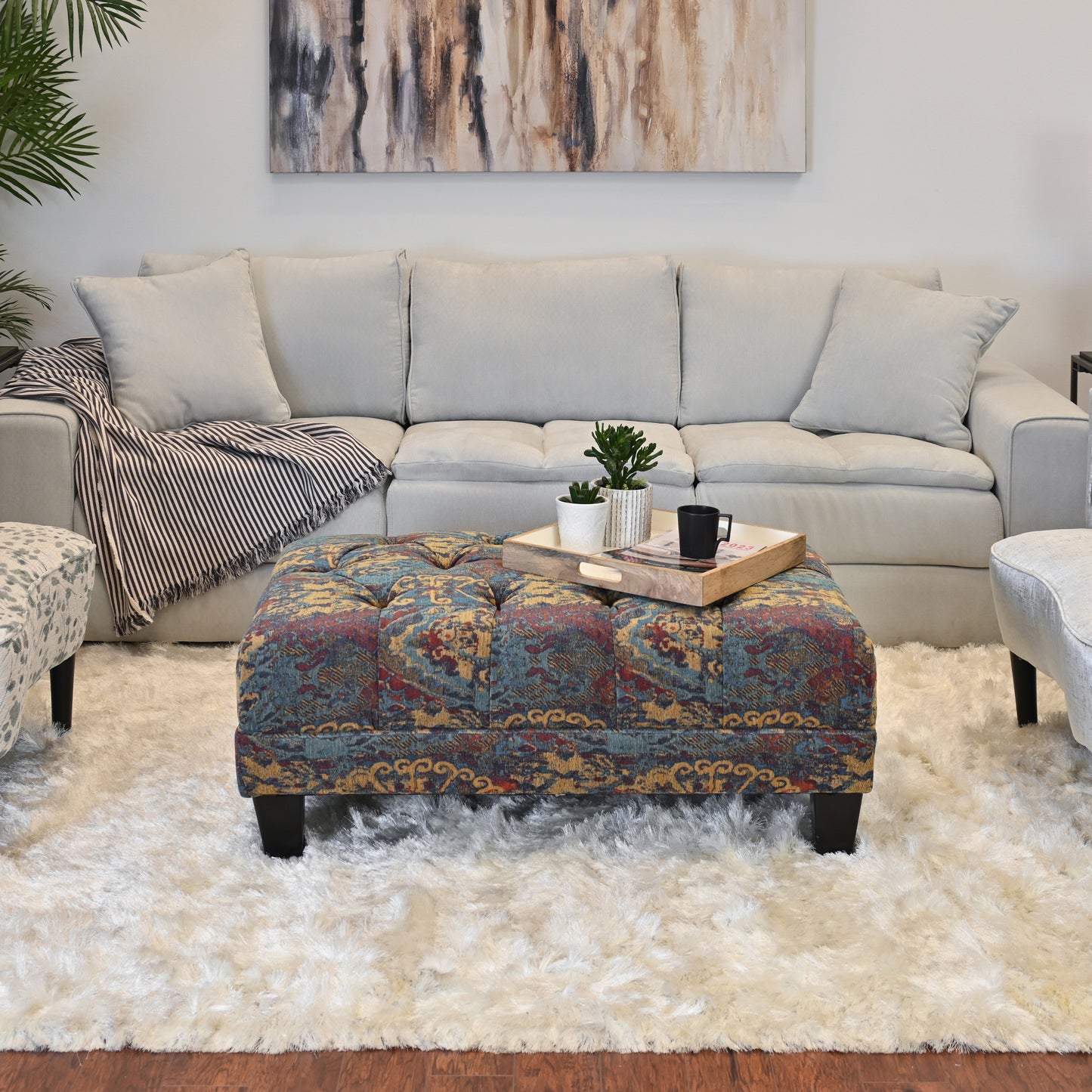 Roundhill Furniture Berliton Fabric Tufted Oversized Ottoman in Turkish Gemstone