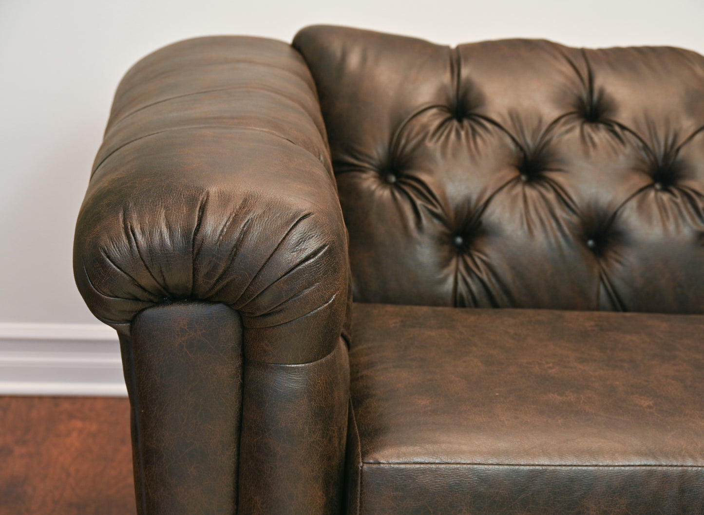 Horton Faux Leather Chesterfield Loveseat, Brownie