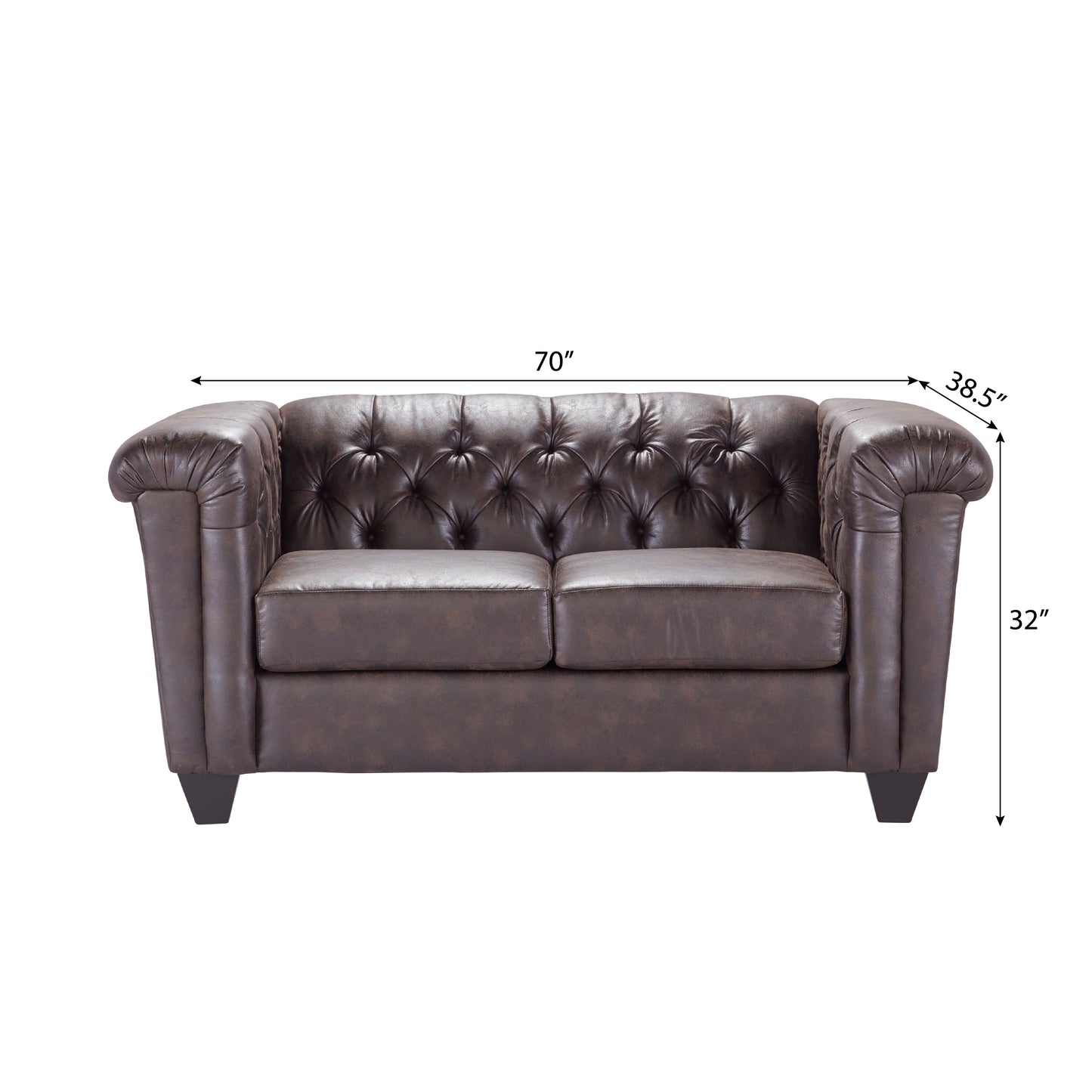 Horton Faux Leather Chesterfield Loveseat, Brownie
