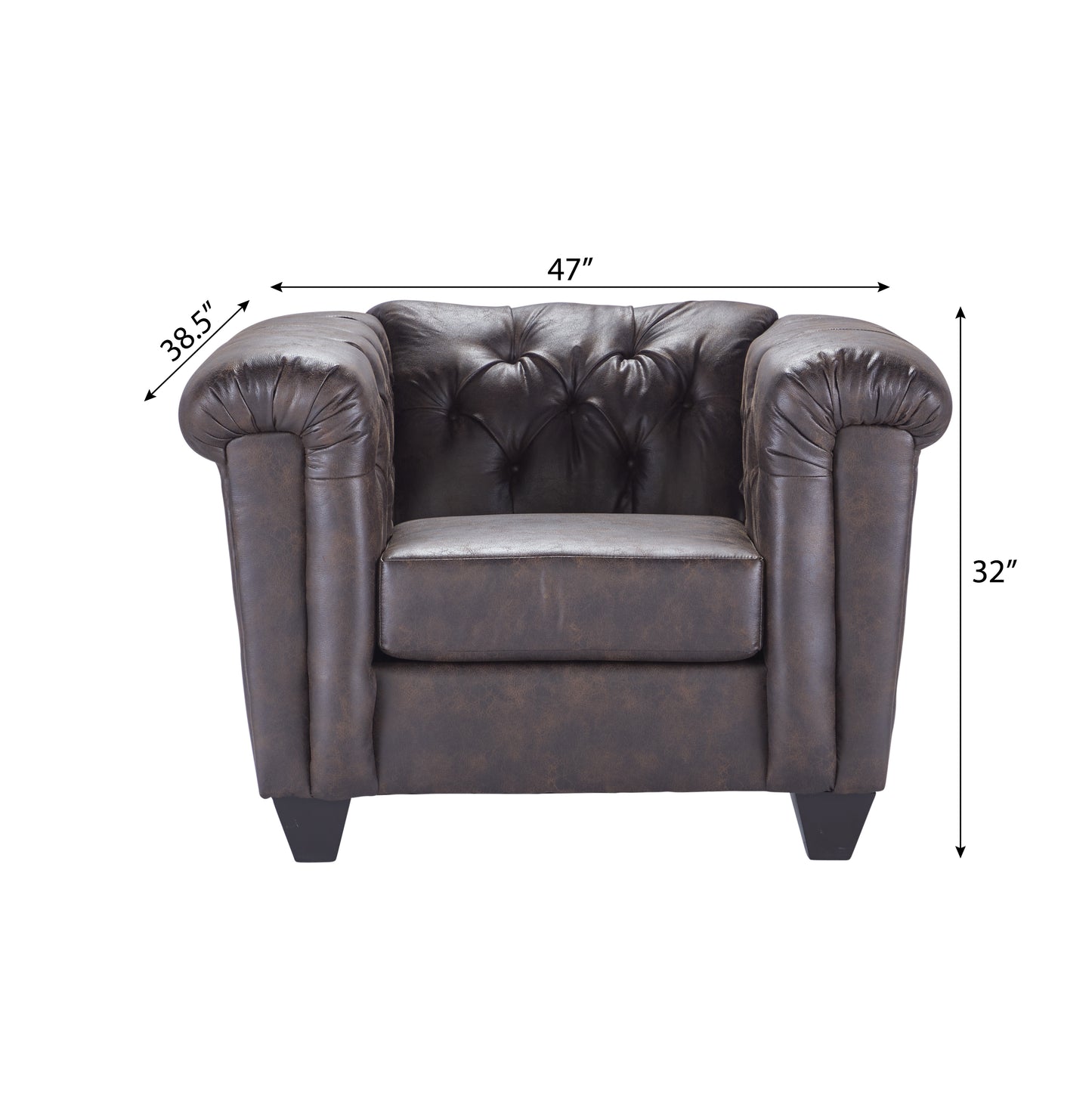 Horton Faux Leather Chesterfield Living Room Collection, Brownie